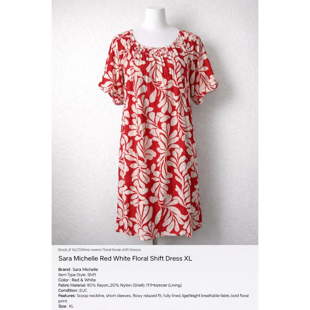 Sara Michelle Red White Floral Shift Dress XL
